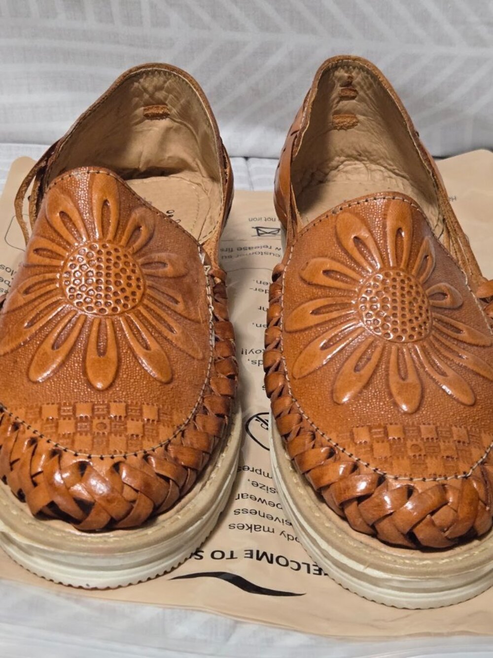 Handmade Mexican Leather Sunflower Huarache Platform Sandals 7